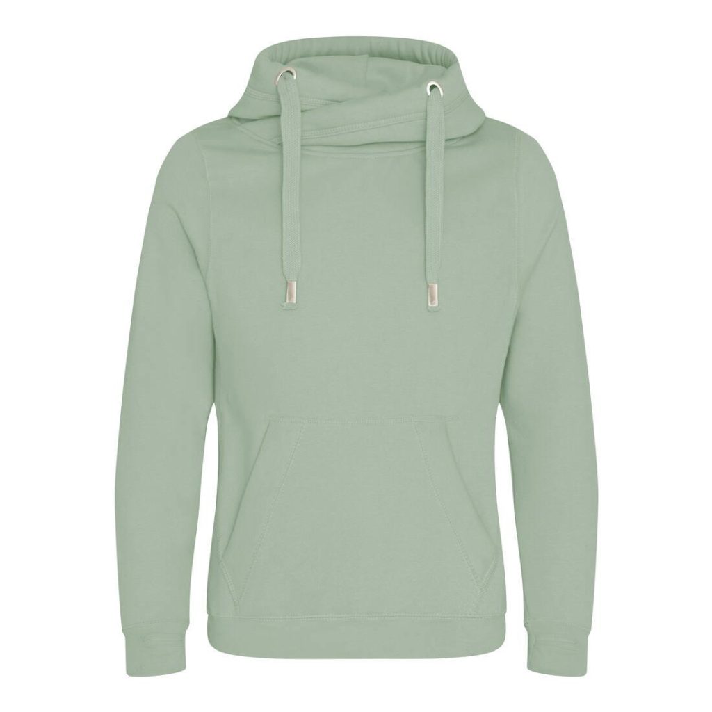 CROSS NECK HOODIE, DUSTY GREEN, L, JUST HOODS