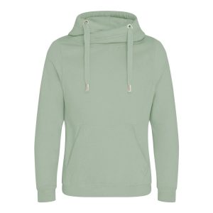 CROSS NECK HOODIE, DUSTY GREEN, L, JUST HOODS