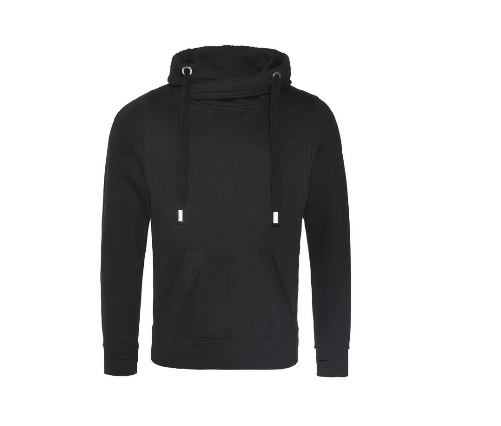 CROSS NECK HOODIE, JET BLACK, S, JUST HOODS