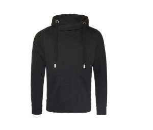 CROSS NECK HOODIE, JET BLACK, S, JUST HOODS