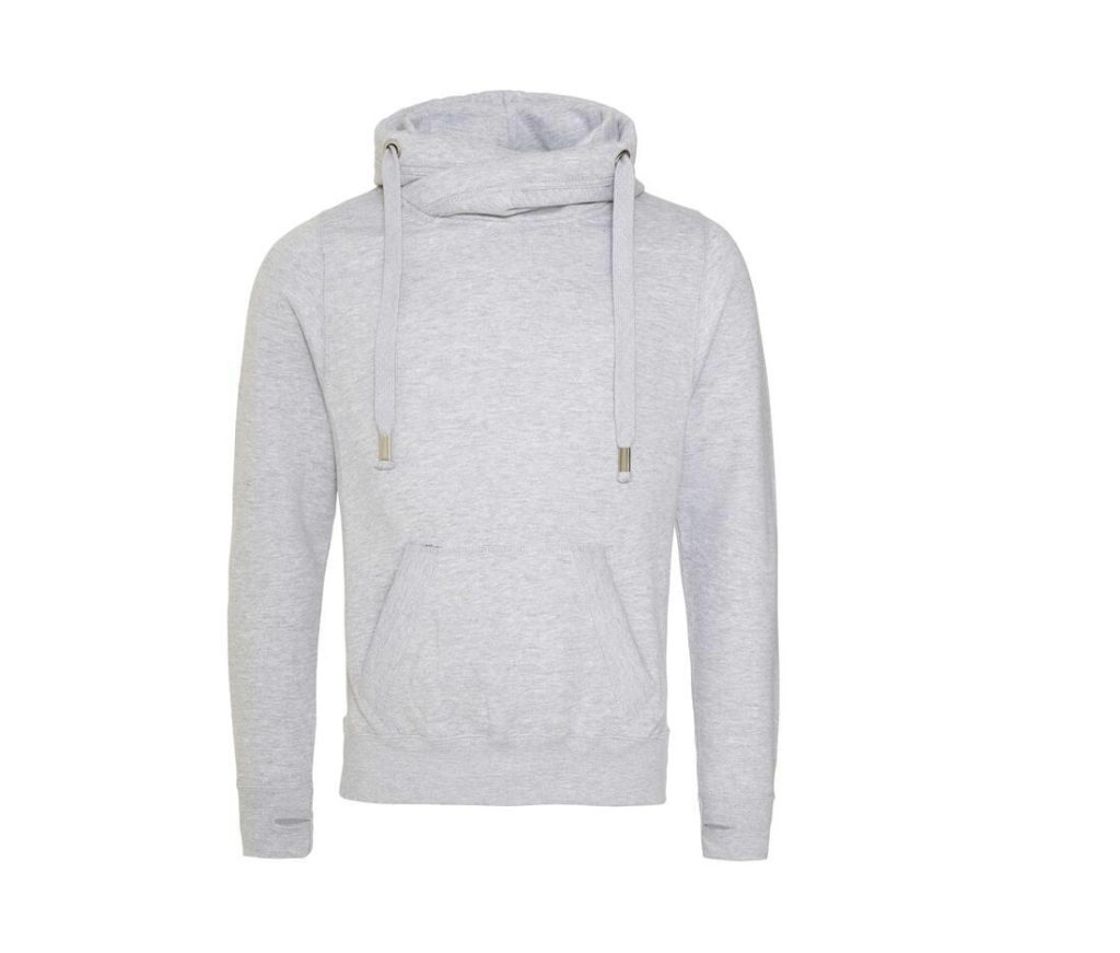 CROSS NECK HOODIE, HEATHER GREY, S, JUST HOODS