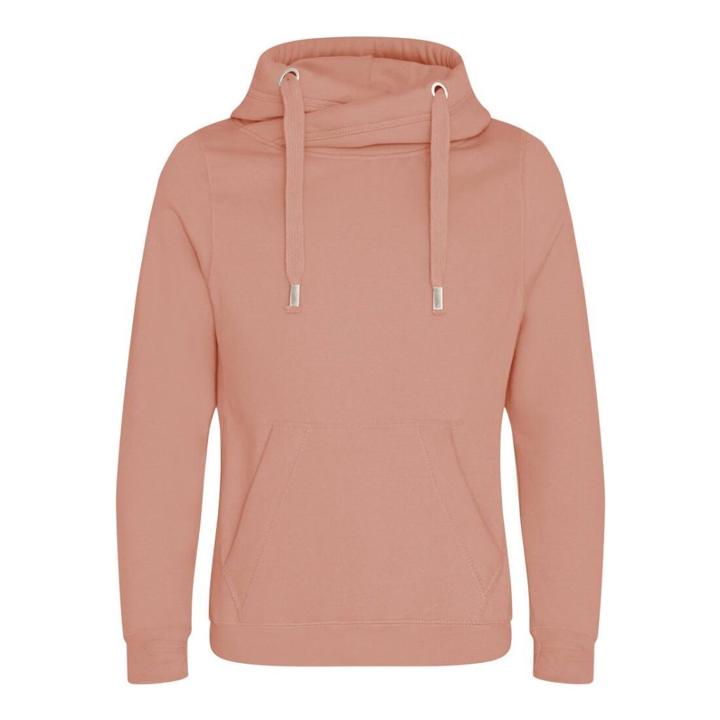 CROSS NECK HOODIE, DUSTY PINK, L, JUST HOODS