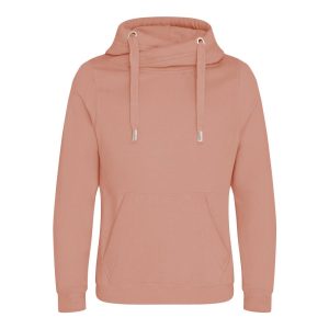 CROSS NECK HOODIE, DUSTY PINK, L, JUST HOODS