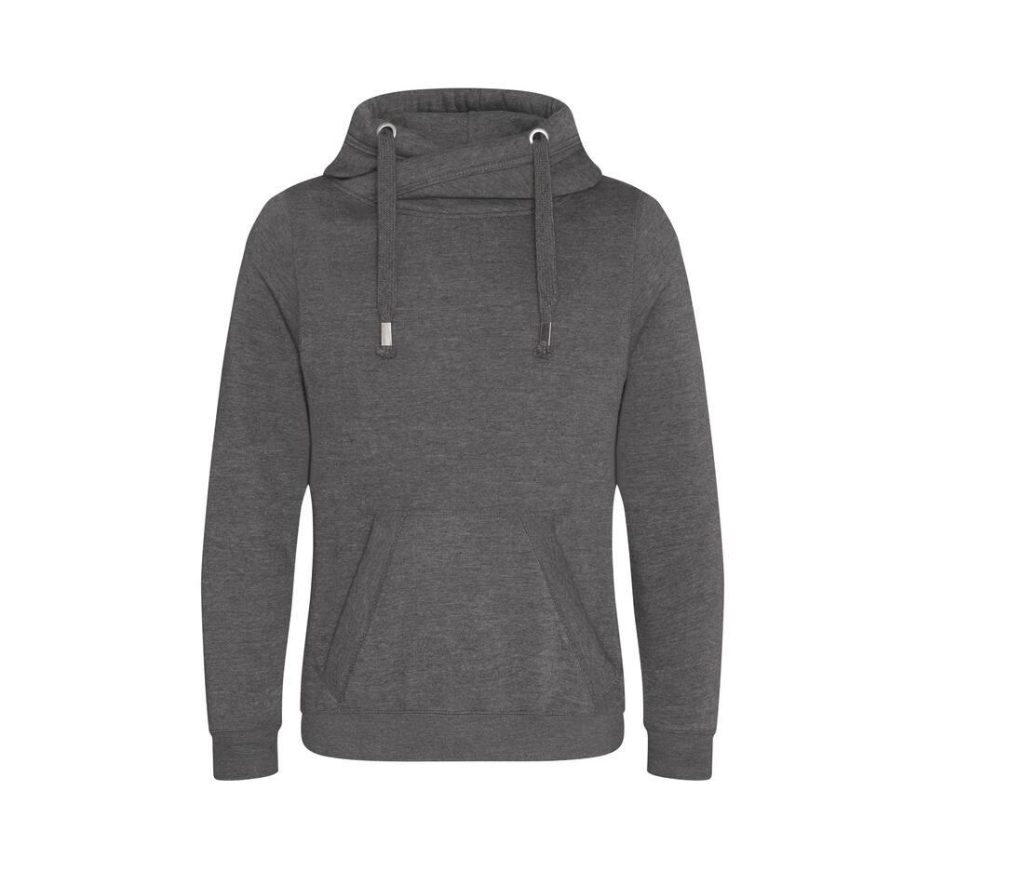 CROSS NECK HOODIE, CHARCOAL, S, JUST HOODS