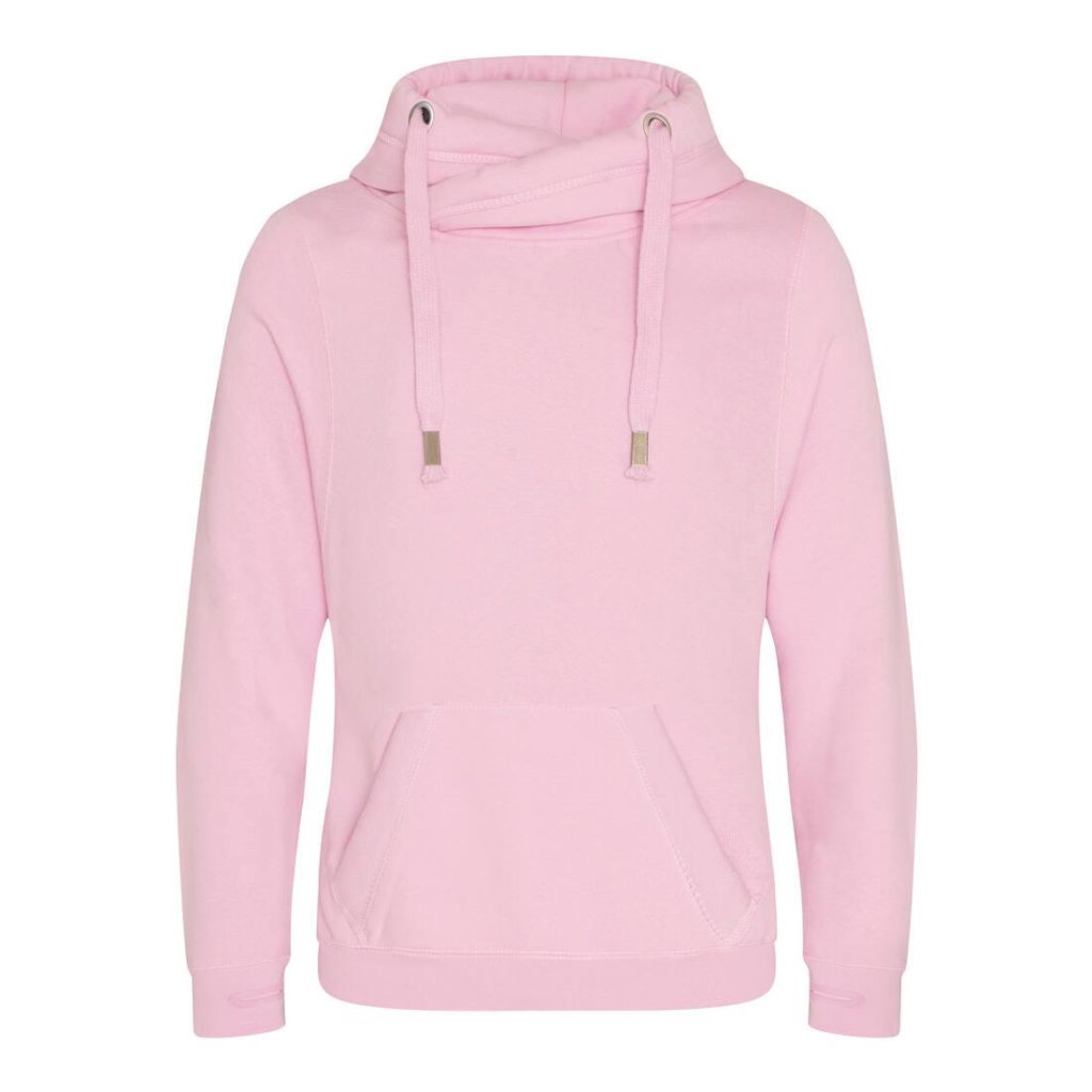 CROSS NECK HOODIE, BABY PINK, L, JUST HOODS