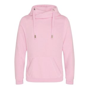 CROSS NECK HOODIE, BABY PINK, L, JUST HOODS