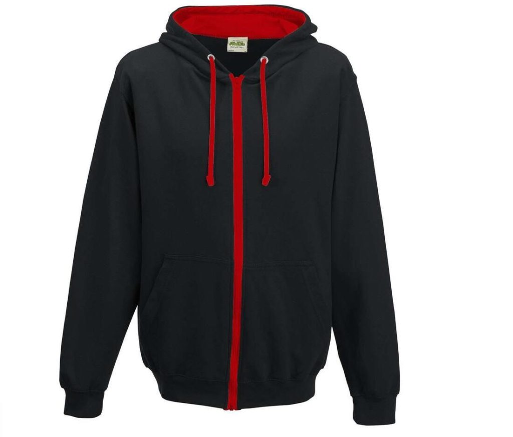 VARSITY ZOODIE, JET BLACK/FIRE RED, L, JUST HOODS